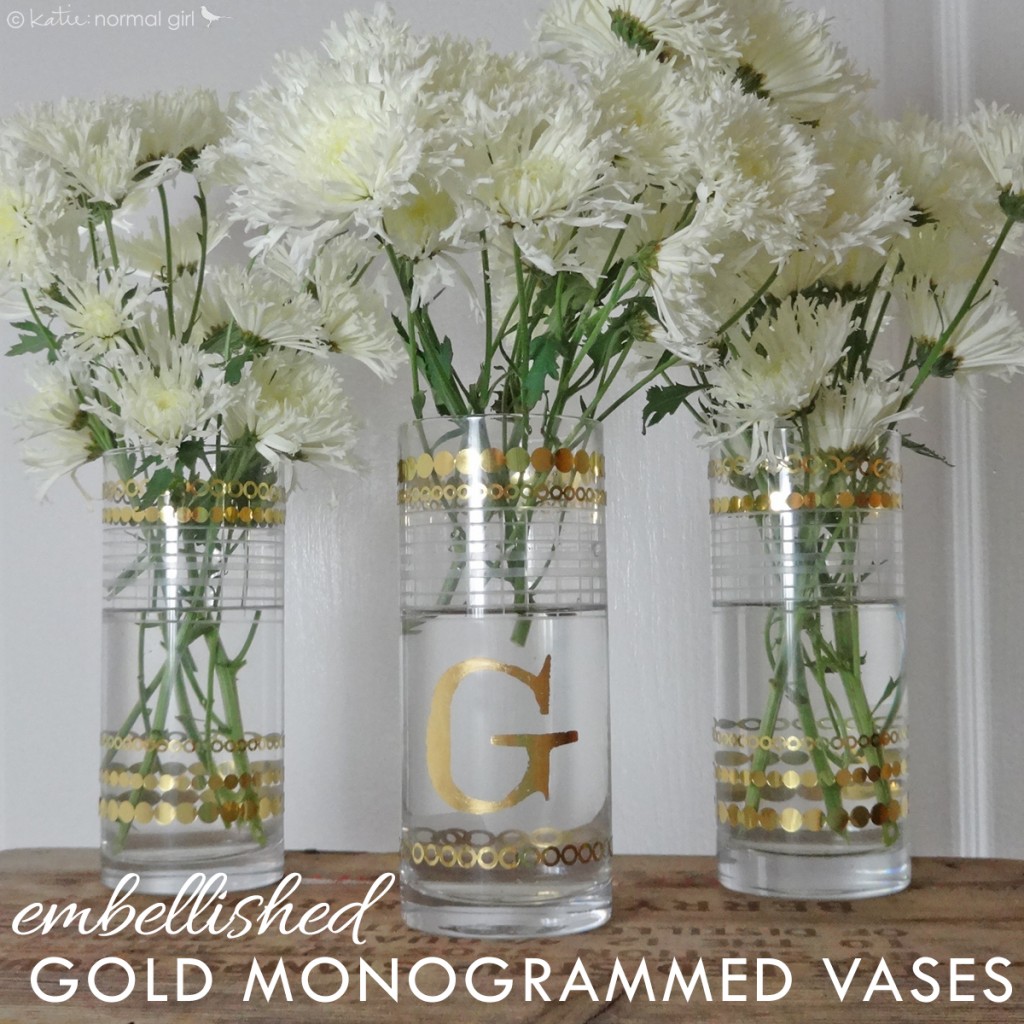 Gold Monogrammed Flower Vases from katienormalgirl.com | #DIY #crafts #homemade