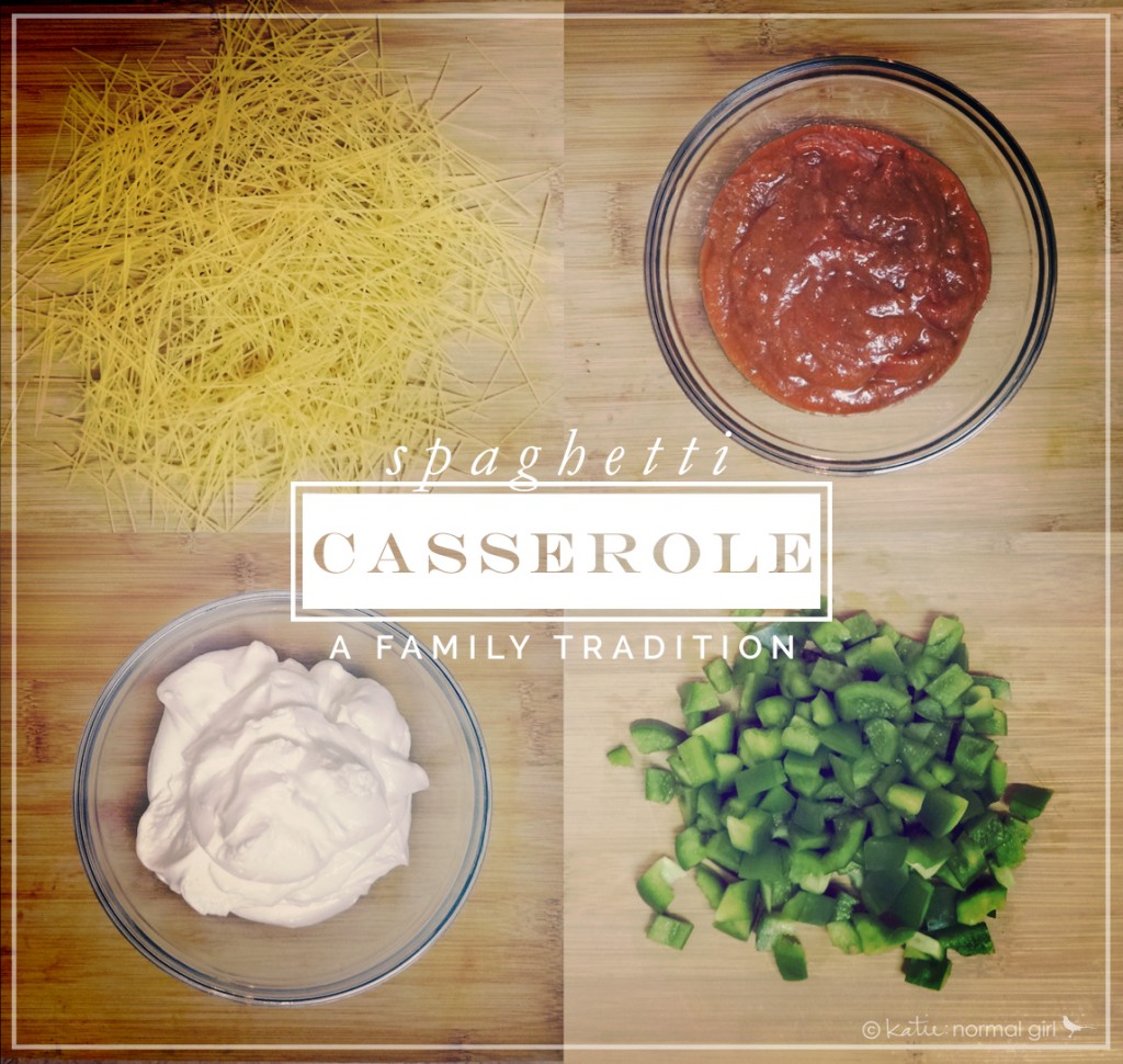 Spaghetti Casserole (pasta and cheese deliciousness) from katienormalgirl.com #meatlessmonday #vegetarian #yum