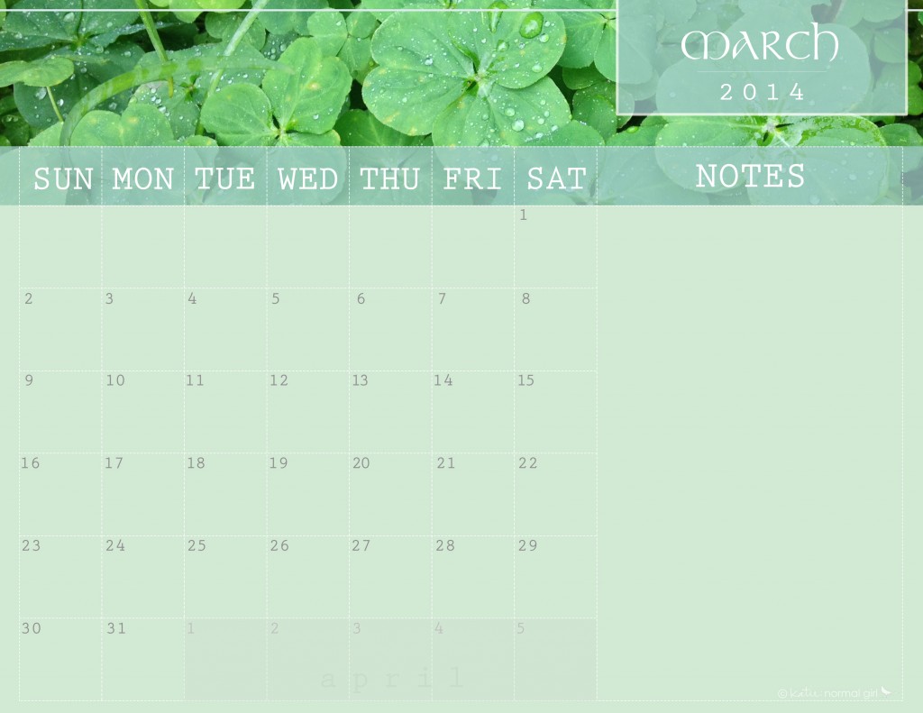 Freebie March calendars and wallpaper from katienormalgirl.com | #free #downloads #calendar