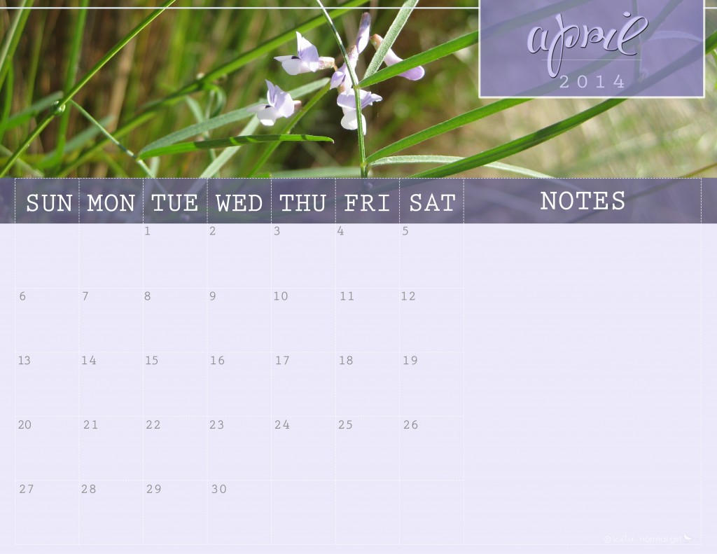 Freebie April calendars and wallpaper from katienormalgirl.com | #free #downloads #calendar
