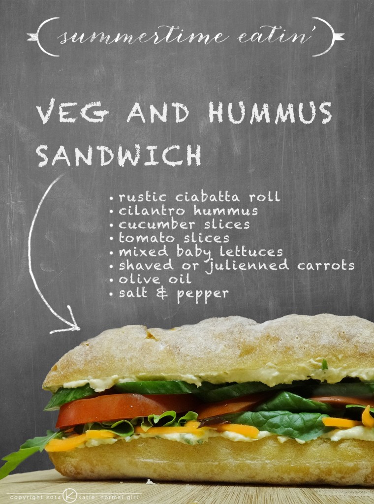 Perfect at summer barbecues for your vegetarian friends, Veg and Hummus Sandwich from katienormalgirl.com | #meatlessmonday #recipes #sandwiches